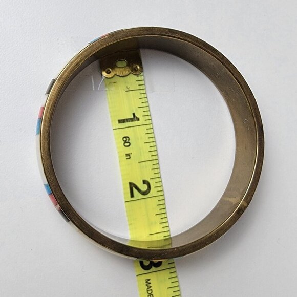 Vintage Natural Materials Overlay Brass Bangle Bracelet 8.25 In Multicolor - Picture 6 of 7